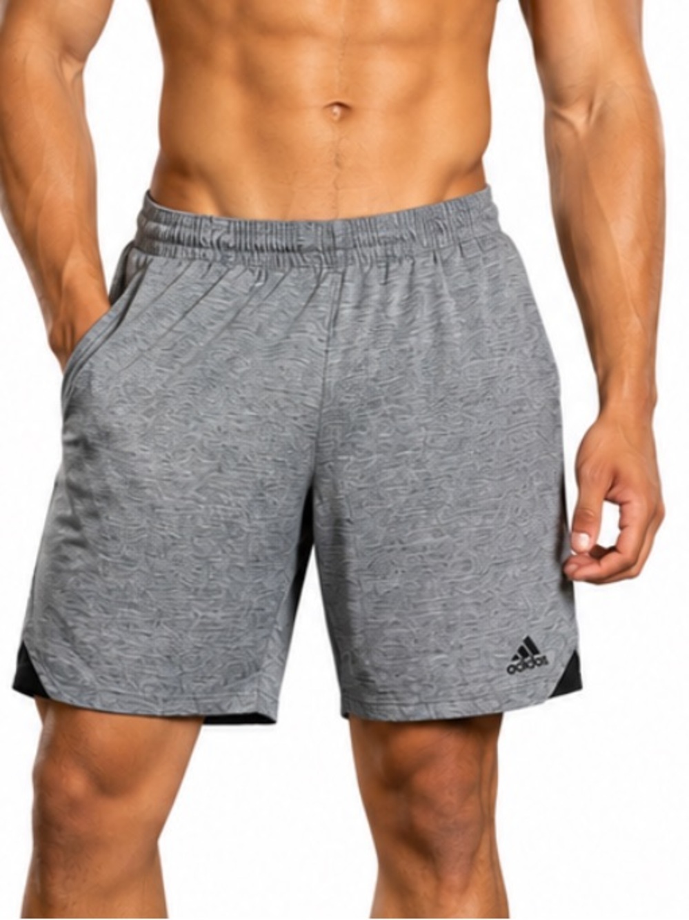 Adidas Gray Heathered V-Cut Elastic Waist Athletic Shorts Size M